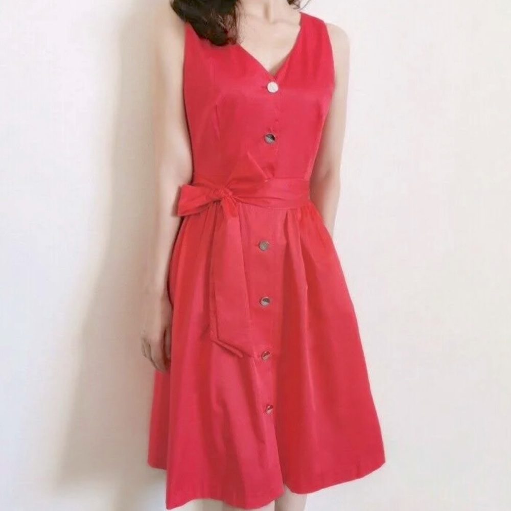 Ted Baker Button Front Tie Waist Dress Red/ Size 3